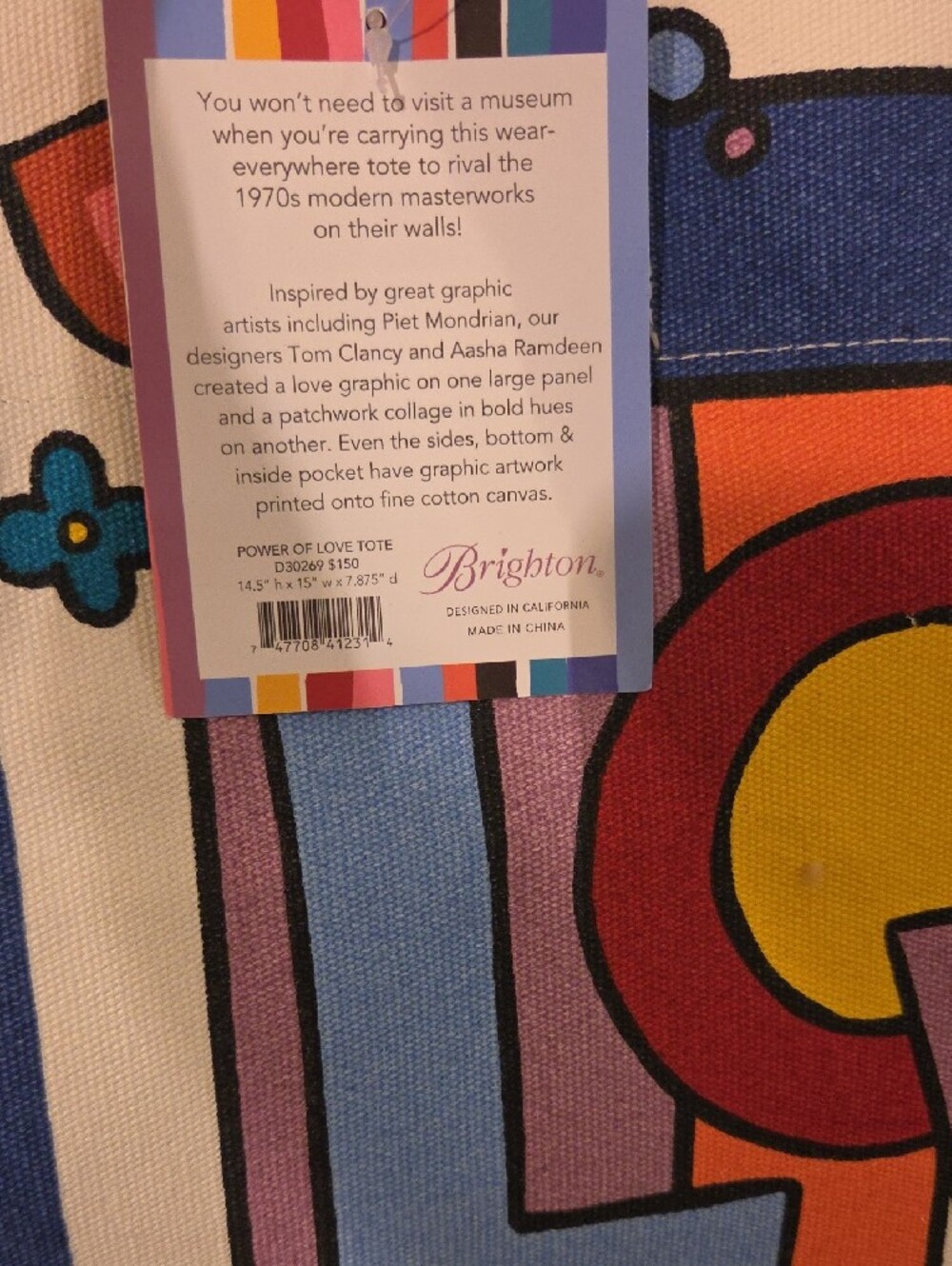 Brighton Multi-Color LOVE Graphic Tote - Yellow, Red, Blue, Orange, Pink - Picture 5 of 5